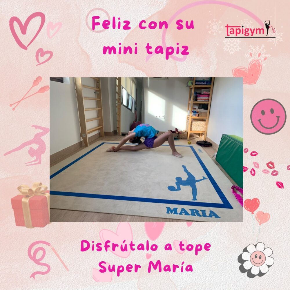 Muchas gracias María 💙, seguro que disfrutaras de tu pasión por la gimnasia rítmica con tu mini tapiz, porque la ilusión de las gimnastas es nuestra principal motivación para seguir mejorando.

#minitapices #minicarpets #GR #RG #gimnasiarítmica #rhythmicgymnastic #rítmica #Entrenamiento #casa #RG #tapicespersonalizados

+ información: llamadas o mensajes de whatsapp o telegram en el +344644310330 o por email minitapices@tapigym.es en España, fuera España minicarpets@tapigym.com , o en nuestras redes sociales @tapigym