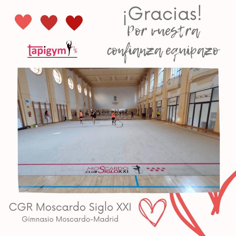 Hoy viajamos a Madrid, concretamente a una instalación con mucha historia, el gimnasio Moscardo en Madrid, para dar las gracias al Club Moscardo Siglo XXI, por seguir mejorando las condiciones de entrenamiento de sus gimnastas.

Seguro que vuestro tapiz ayudará a todas l@s gimnastas, técnic@s del Club, en sus entrenamientos diarios y competiciones. Sois muy grandes campeonas/es.

A disfrutarlo y Aúpa Equipazo.

#GimnasiaRítmica #GR #Gymnastics #Gimnasia #GRGymnastics #RG #Gymnast #GRMundial #FIGGR #GRFIG #AmorPorLaGR #BellezaGR #CampeonasGR #GRCampeonas #GResArte #GRFans #GRPassion