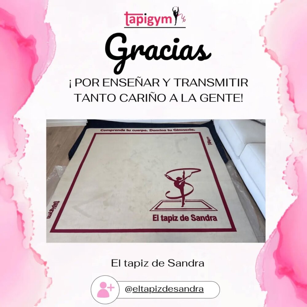 Gracias a Sandra, por ayudar a miles de gimnastas a formarse, aprender y disfrutar de la rítmica con un mini tapiz único, el tapiz de Sandra.

Disfrútalo y gracias artista. 

#minitapices #minicarpets #GR #RG #gimnasiarítmica rhythmicgymnastic rítmica Entrenamiento casa RG tapicespersonalizados

+ información: llamadas o mensajes de whatsapp o telegram en el +344644310330 o por email minitapices@tapigym.es en España, fuera España minicarpets@tapigym.com , o en nuestras redes sociales @tapigym